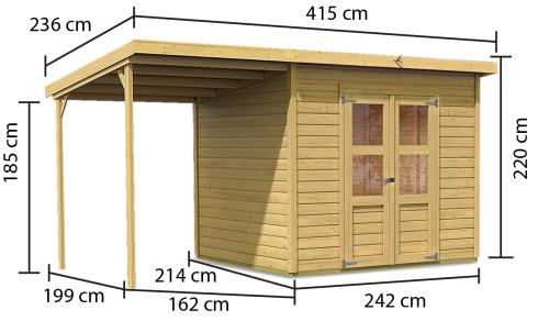 fából készült kerti ház KARIBU MERSEBURG 5 + egy menedéket 166 cm (68767) natur