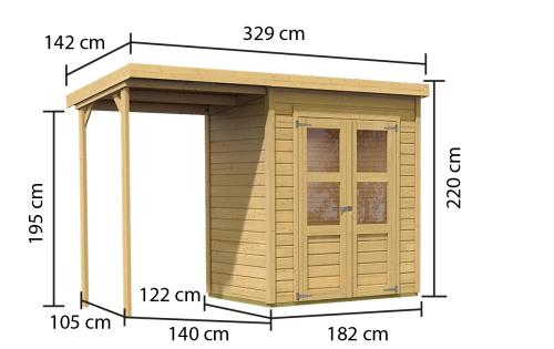 fából készült kerti ház KARIBU MERSEBURG 2 + egy menedéket 166 cm (68762) natur