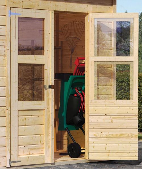 fából készült kerti ház KARIBU MERSEBURG 2 + egy menedéket 166 cm (68762) natur