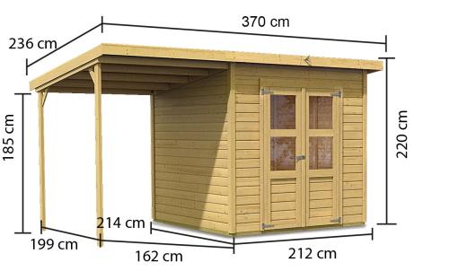 fából készült kerti ház KARIBU MERSEBURG 4 + egy menedéket 166 cm (68765) natur