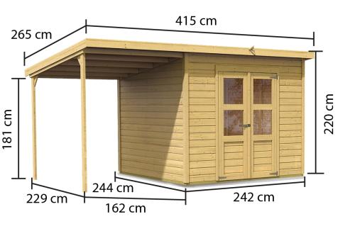 fából készült kerti ház KARIBU MERSEBURG 6 + egy menedéket 166 cm (73067) natur