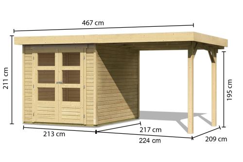 fából készült kerti ház KARIBU ASKOLA 2 + egy menedéket 240 cm (73245) natur
