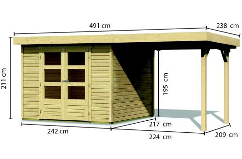 fából készült kerti ház KARIBU ASKOLA 3 + egy menedéket  240 cm (73246) natur