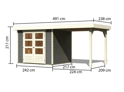 fából készült kerti ház KARIBU ASKOLA 3 + egy menedéket 240 cm (82905) terragrau