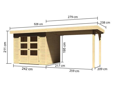 fából készült kerti ház KARIBU ASKOLA 3 + egy menedéket 280 cm (77726) natur