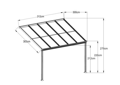 alumínium pergola LANITPLAST WALL 33 fehér + clear PC