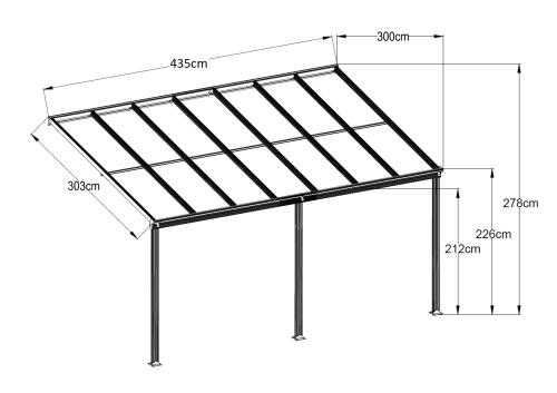 alumínium pergola LANITPLAST WALL 43 antracit + opal PC