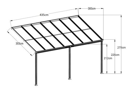 alumínium pergola LANITPLAST WALL 43 fehér + opal PC