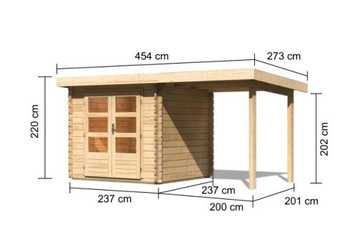 fából készült kerti ház KARIBU BASTRUP 2 + egy menedéket 200 cm (73290) natur