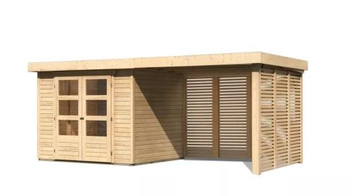 fából készült kerti ház KARIBU ASKOLA 3 + egy menedéket 280 cm (9175) natur