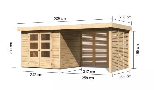 fából készült kerti ház KARIBU ASKOLA 3 + egy menedéket 280 cm (9175) natur