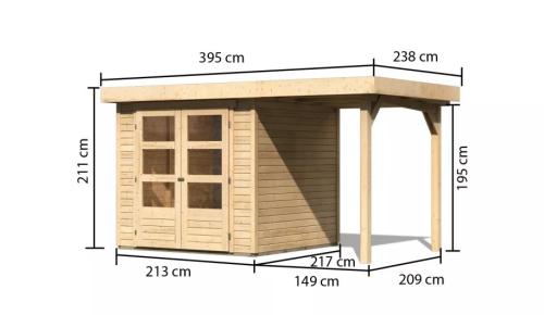 fából készült kerti ház KARIBU ASKOLA 2 + egy menedéket 150 cm (23489) natur