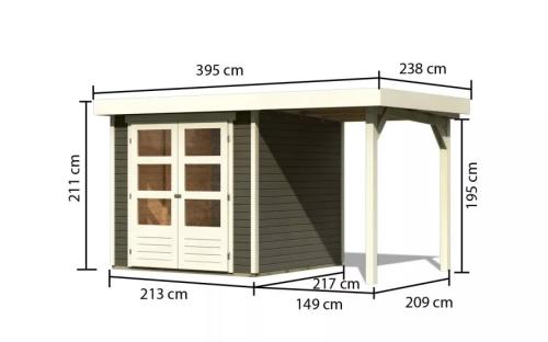 fából készült kerti ház KARIBU ASKOLA 2 + egy menedéket 150 cm (23490) terragrau