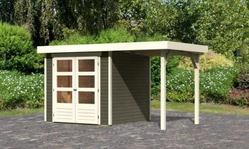 fából készült kerti ház KARIBU ASKOLA 2 + egy menedéket 150 cm (23490) terragrau