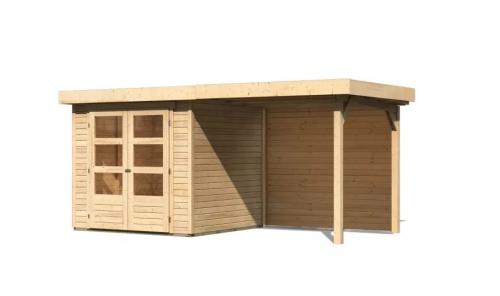 fából készült kerti ház KARIBU ASKOLA 2 + egy menedéket 240 cm beleértve a hátsó falat is (9164) natur