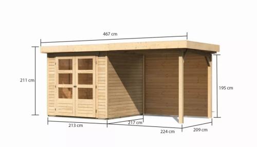 fából készült kerti ház KARIBU ASKOLA 2 + egy menedéket 240 cm beleértve a hátsó falat is (9164) natur