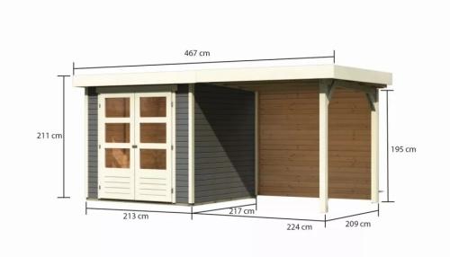 fából készült kerti ház KARIBU ASKOLA 2 + egy menedéket 240 cm beleértve a hátsó falat is (9165) terragrau