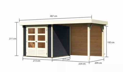 fából készült kerti ház KARIBU ASKOLA 2 + egy menedéket 240 cm beleértve a hátsó falat is (38655) antracit
