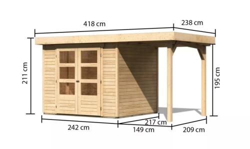 fából készült kerti ház KARIBU ASKOLA 3 + egy menedéket 150 cm (23491) natur