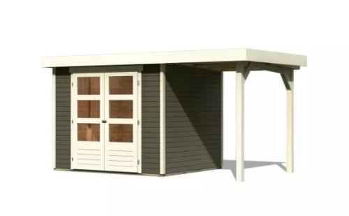 fából készült kerti ház KARIBU ASKOLA 3 + egy menedéket 150 cm (23497) terragrau