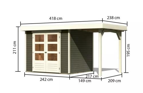 fából készült kerti ház KARIBU ASKOLA 3 + egy menedéket 150 cm (23497) terragrau