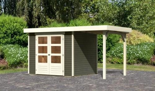 fából készült kerti ház KARIBU ASKOLA 3 + egy menedéket 150 cm (23497) terragrau