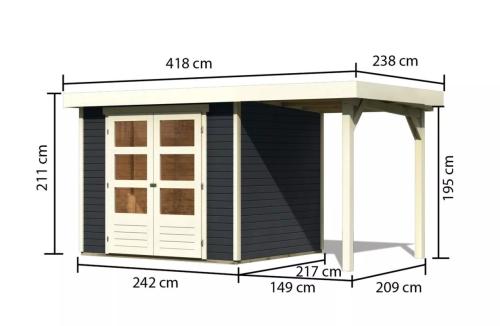 fából készült kerti ház KARIBU ASKOLA 3 + egy menedéket 150 cm (38660) antracit
