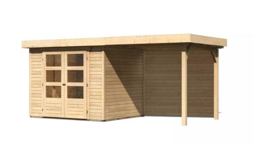 fából készült kerti ház KARIBU ASKOLA 3 + egy menedéket 240 cm beleértve a hátsó falat is (9170) natur