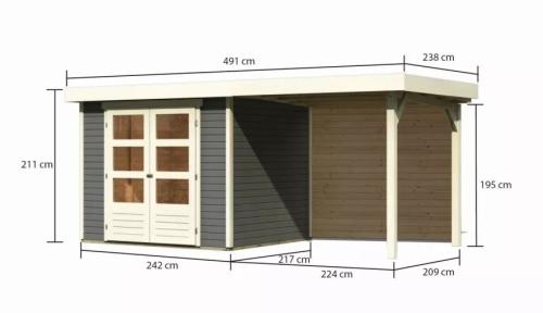 fából készült kerti ház KARIBU ASKOLA 3 + egy menedéket 240 cm beleértve a hátsó falat is (9171) terragrau