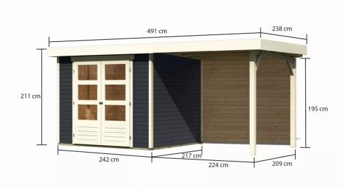 fából készült kerti ház KARIBU ASKOLA 3 + egy menedéket 240 cm beleértve a hátsó falat is (38663) antracit