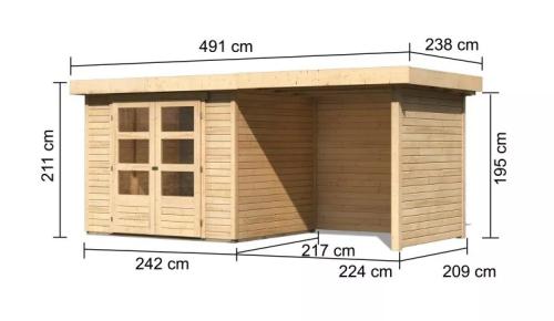 fából készült kerti ház KARIBU ASKOLA 3 + egy menedéket 240 cm (77725) natur