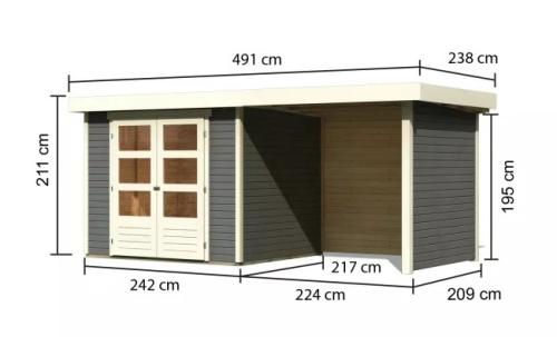 fából készült kerti ház KARIBU ASKOLA 3 + egy menedéket 240 cm (82923) terragrau