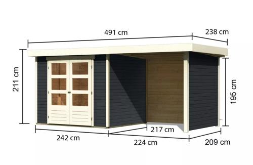 fából készült kerti ház KARIBU ASKOLA 3 + egy menedéket 240 cm (38664) antracit