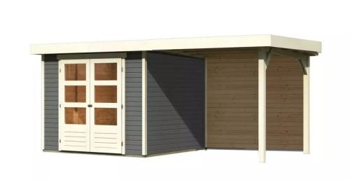 drevený domček KARIBU ASKOLA 3,5 + prístavok 240 cm vrátane zadnej steny (9145) terragrau
