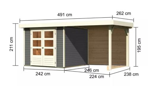 drevený domček KARIBU ASKOLA 3,5 + prístavok 240 cm vrátane zadnej steny (9145) terragrau