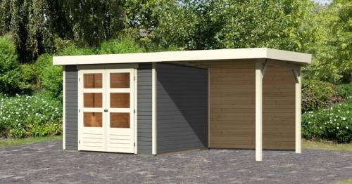drevený domček KARIBU ASKOLA 3,5 + prístavok 240 cm vrátane zadnej steny (9145) terragrau