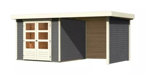 drevený domček KARIBU ASKOLA 3,5 + prístavok 240 cm vrátane zadnej a bočnej steny (9146) terragrau