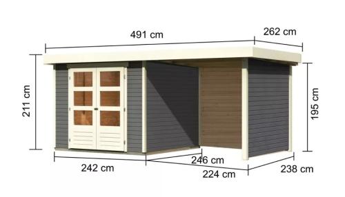 drevený domček KARIBU ASKOLA 3,5 + prístavok 240 cm vrátane zadnej a bočnej steny (9146) terragrau