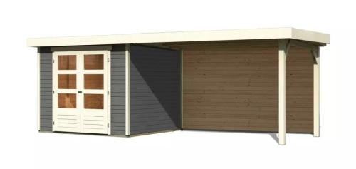 drevený domček KARIBU ASKOLA 3,5 + prístavok 280 cm vrátane zadnej steny (9150) terragrau