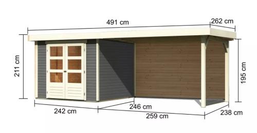 drevený domček KARIBU ASKOLA 3,5 + prístavok 280 cm vrátane zadnej steny (9150) terragrau