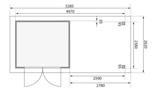 drevený domček KARIBU ASKOLA 3,5 + prístavok 280 cm vrátane zadnej steny (9150) terragrau