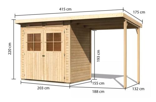 fából készült kerti ház KARIBU GLUCKSBURG 2 + egy menedéket 190 cm (83229) natur