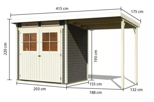 fából készült kerti ház KARIBU GLUCKSBURG 2 + egy menedéket 190 cm (83230) terragrau