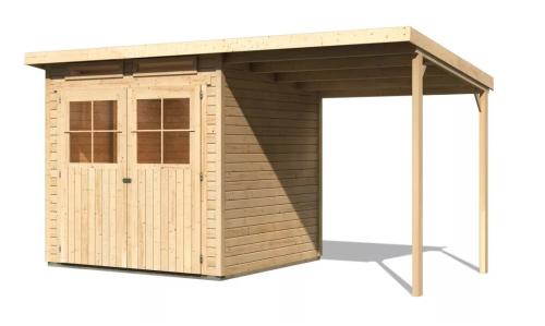 fából készült kerti ház KARIBU GLUCKSBURG 3 + egy menedéket 190 cm (83231) natur