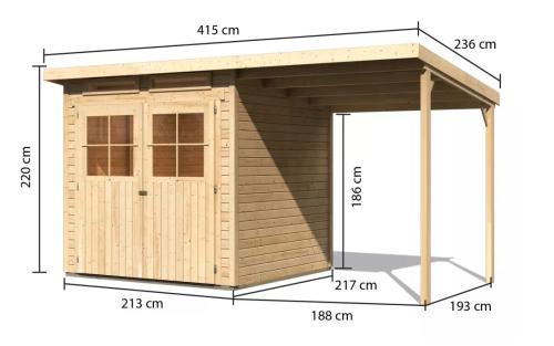 fából készült kerti ház KARIBU GLUCKSBURG 3 + egy menedéket 190 cm (83231) natur