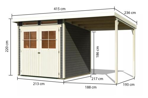 fából készült kerti ház KARIBU GLUCKSBURG 3 + egy menedéket 190 cm (68769) terragrau