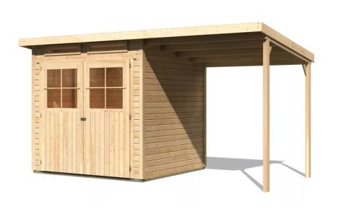 fából készült kerti ház KARIBU GLUCKSBURG 4 + egy menedéket 190 cm (83232) natur