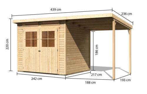 fából készült kerti ház KARIBU GLUCKSBURG 4 + egy menedéket 190 cm (83232) natur