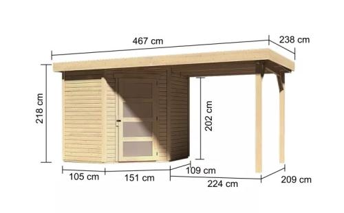 fából készült kerti ház KARIBU SCHWANDORF 3 + egy menedéket 240 cm (77738) natur