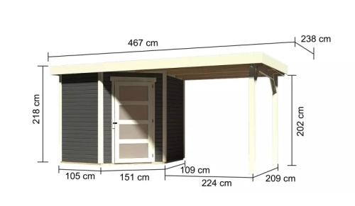 fából készült kerti ház KARIBU SCHWANDORF 3 + egy menedéket 240 cm (77739) terragrau
